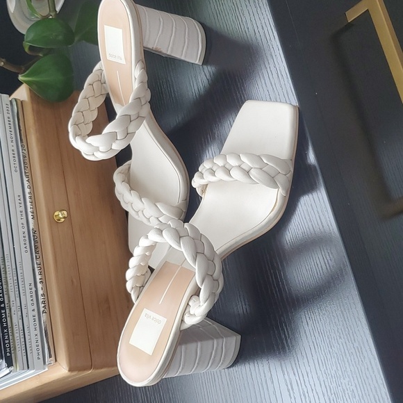 DV Dolce Vita Tessa Braided Double Strap Sandals Heels in Ivory - Women's 9 US - Picture 2 of 12
